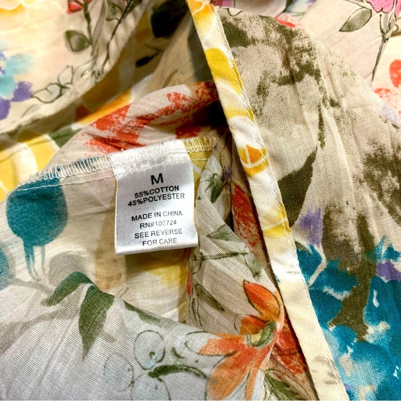 Grand & Greene Women's Neutral Floral Pleated Peasant Blouse Medium Boho Fairy - Picture 8 of 9